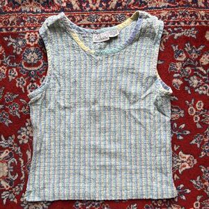 Basic Editions Plaid Seersucker Sleeveless Shirt Top Green Purple Womens XL